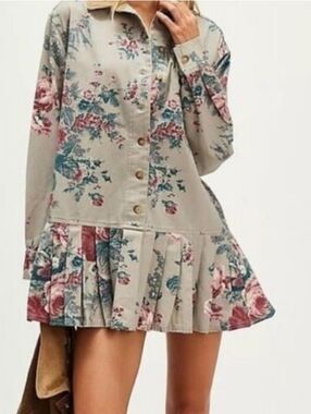 NWOT Free People Floral Pleated Mini Dress